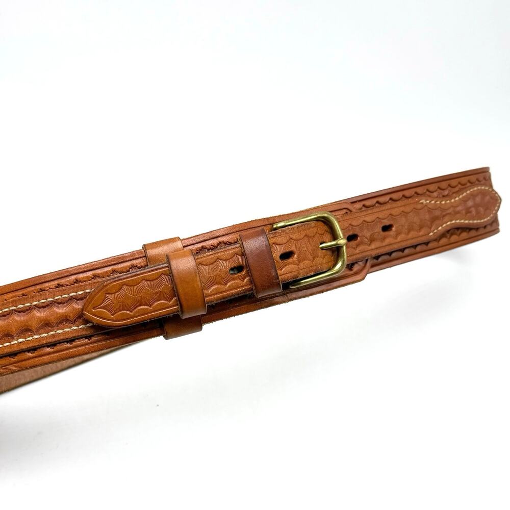 Bianchi Eddie Bauer Ranger Belt 36-40 Brown Leather Brass Buckle Basketweave